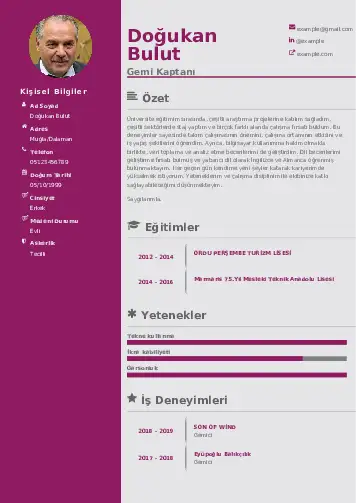 Gemi Kaptanı CV Örnekleri cv indir